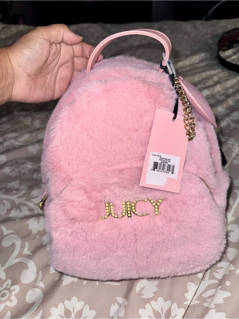 Juicy Couture Pink Faux Fur Small Backpack